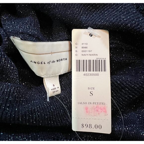 NWT Anthropologie Angel of the North Sheer Metallic Swirl Turtleneck Navy Blue S - Picture 7 of 10